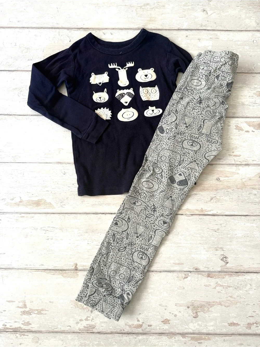 Gapkids 5T Boys Pajama Set Forrest Animals Print Gray Blue Gap Babygap Kids 5